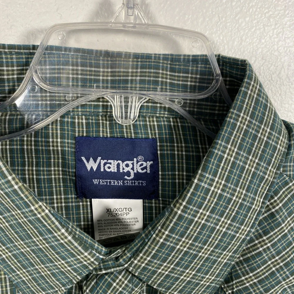 Wrangler Pearl Snap Shirt Mens XL Green Plaid L/S Western Cowboy Rodeo W1 - Picture 3 of 6
